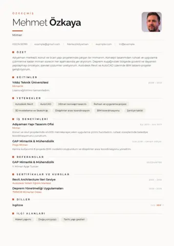 Mimar Cv Örnekleri cv indir